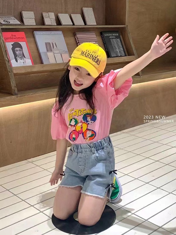 萌童年童装2023春夏季粉色T恤