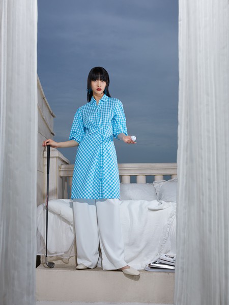 纳俪2023春夏季蓝色衬衫裙