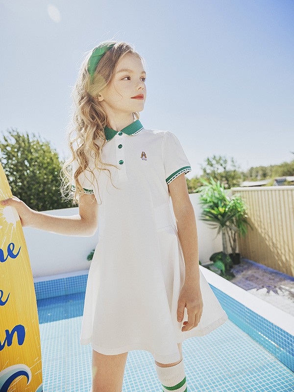 暇步士童装2023春夏季白色连衣裙