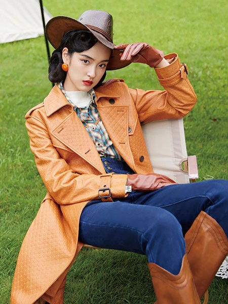 电影时装女装2022秋冬季橙色风衣