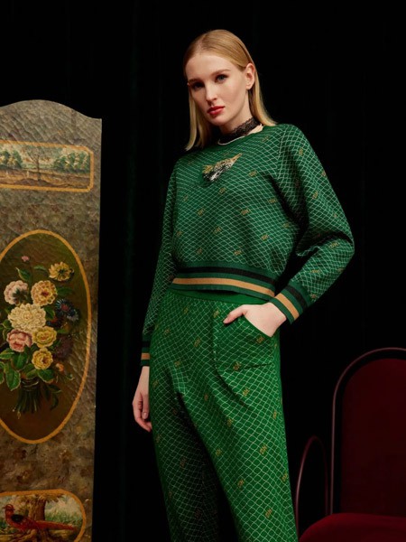 邓皓女装2023春夏季绿色长裤