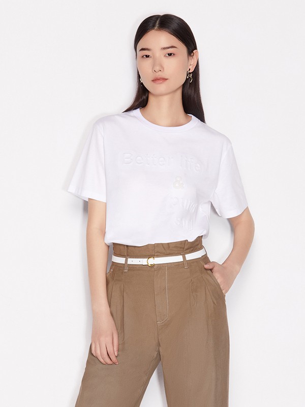 欧时力女装2023春夏季白色T恤