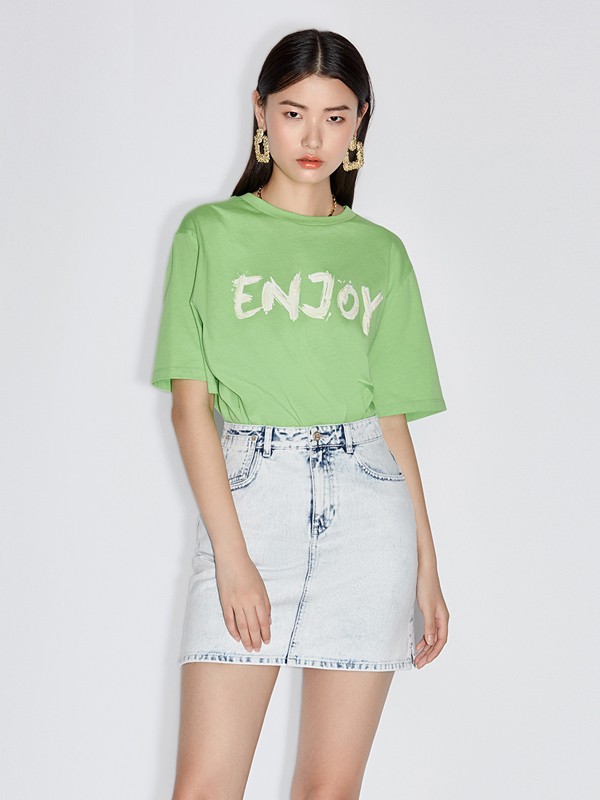 欧时力女装2023春夏季绿色T恤