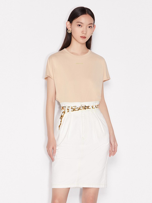 欧时力女装2023春夏季白色包臀裙
