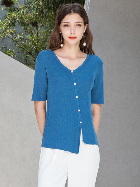 名师路女装2023春夏季蓝色T恤