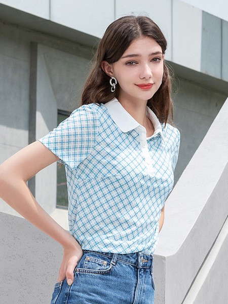 名师路女装2023春夏季蓝色polo衫