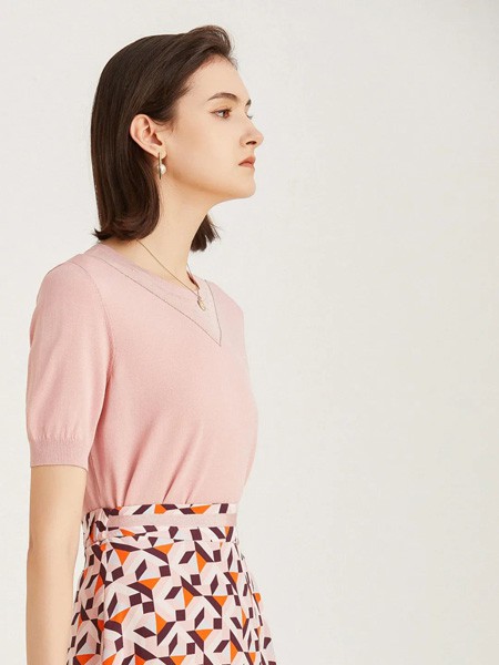 杰西女装2023春夏季粉色T恤