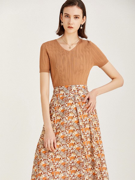 杰西女装2023春夏季橙色T恤