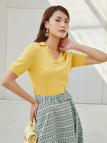 杰西女装2023春夏季黄色polo衫
