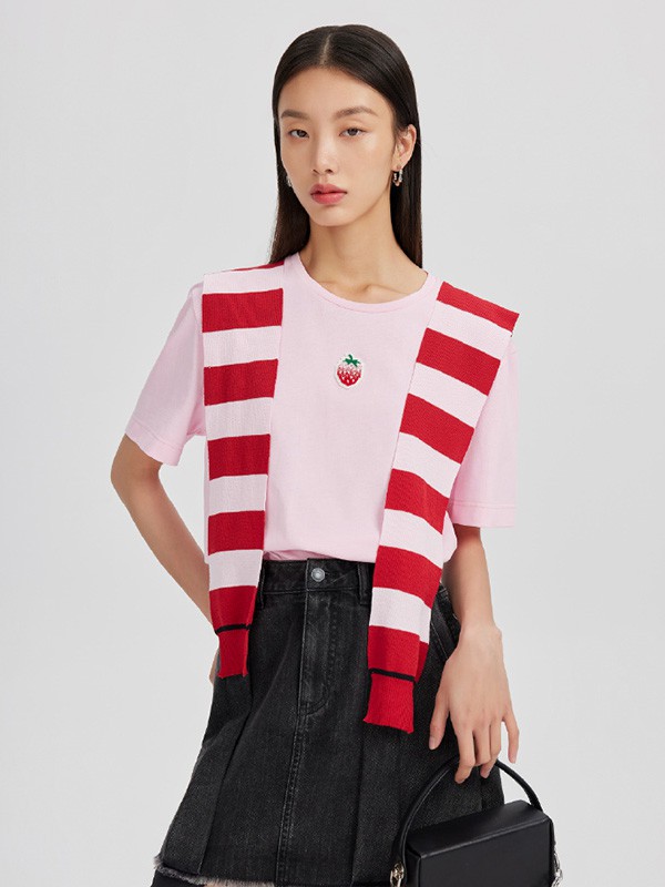 伊布都2023春夏季粉色T恤