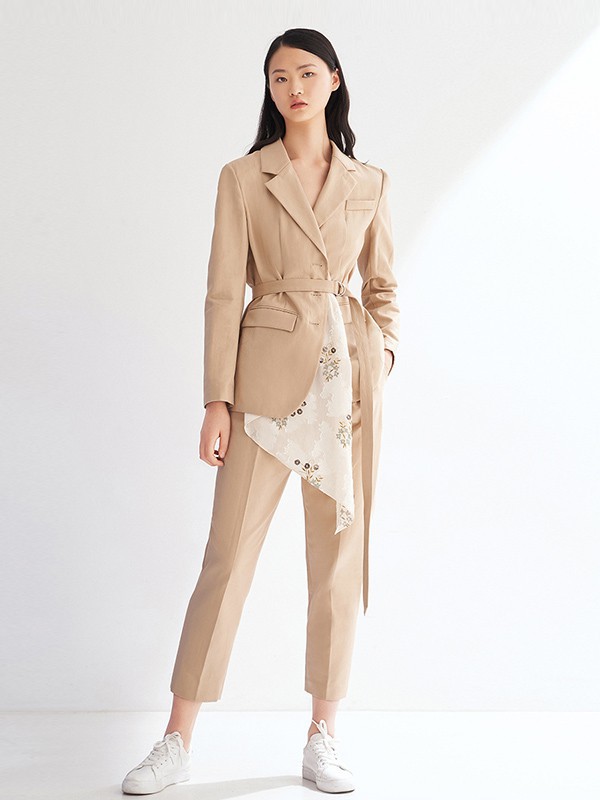 艺之卉女装2023春夏季卡其色长裤