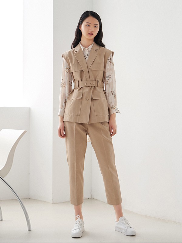 艺之卉2023春夏季卡其色长裤