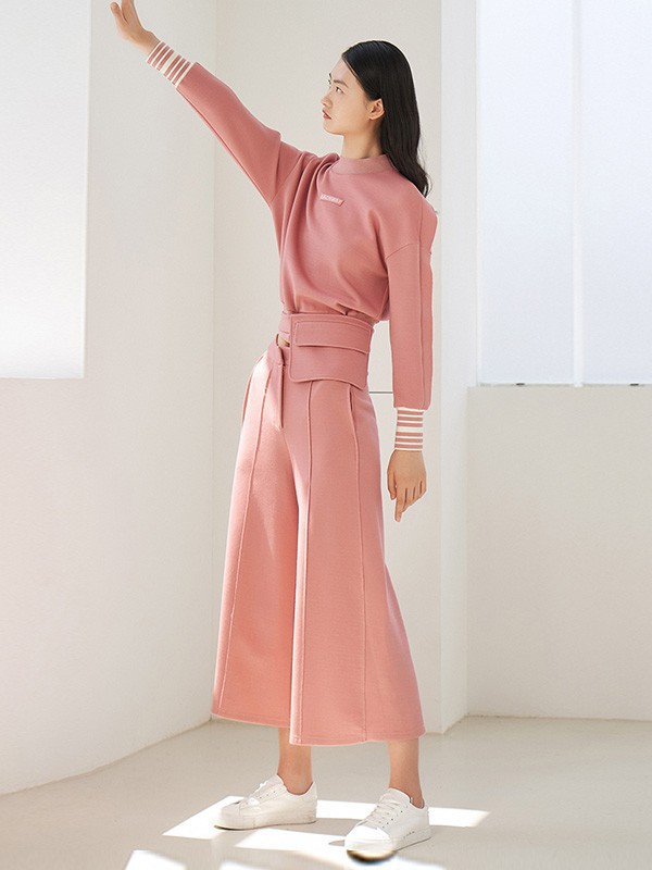 艺之卉2023春夏季粉色阔腿裤