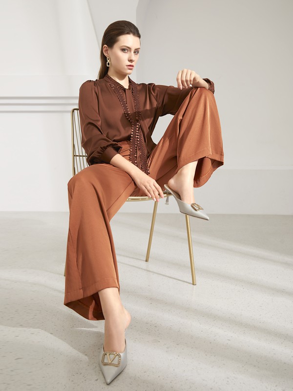 图案女装2023春夏季咖啡色衬衫