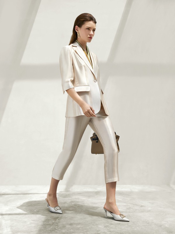 图案女装2023春夏季白色长裤