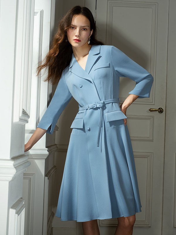 卡邦尼女装2023春夏季蓝色连衣裙