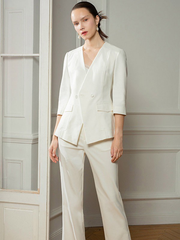 卡邦尼女装2023春夏季白色长裤