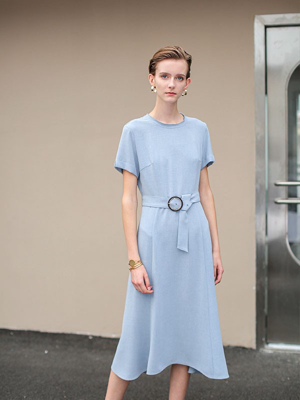 卡邦尼女装2023春夏季蓝色连衣裙