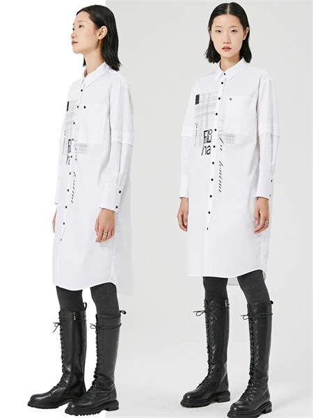 法路易娜女装2022春夏季白色衬衫裙