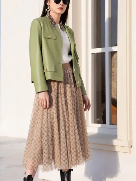 JUST&TH女装2023春夏季卡其色纱裙