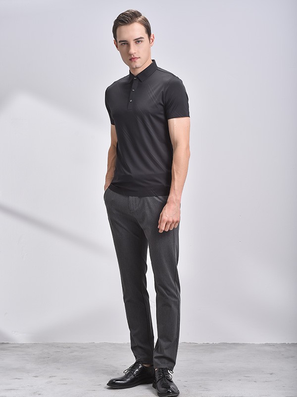 恩咖男装2023春夏季黑色polo衫