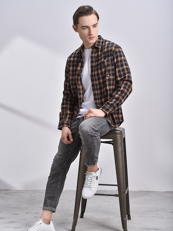 恩咖男装2023春夏季咖啡色衬衫