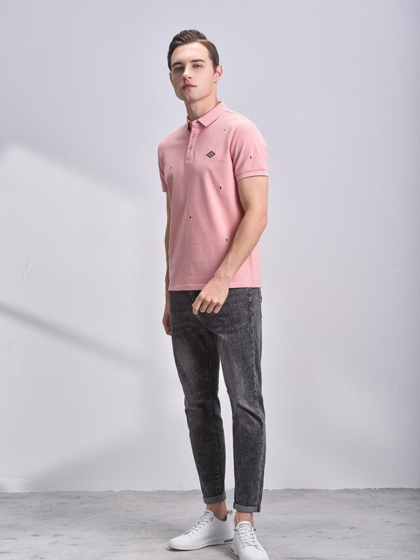 恩咖男装2023春夏季粉色polo衫