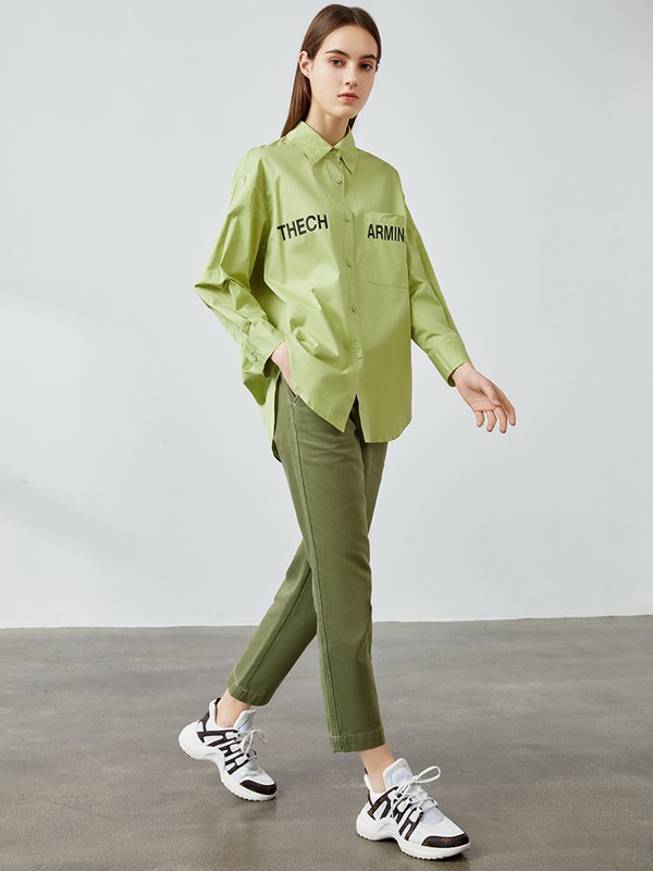 岁月如歌/艾诺丝雅诗女装2023春夏季绿色衬衫