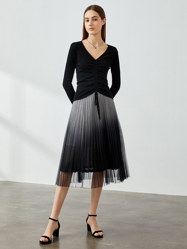 岁月如歌/艾诺丝雅诗女装2023春夏季拼色纱裙