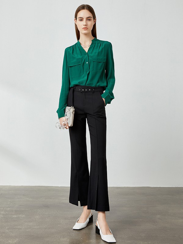 岁月如歌/艾诺丝雅诗女装2023春夏季黑色喇叭裤