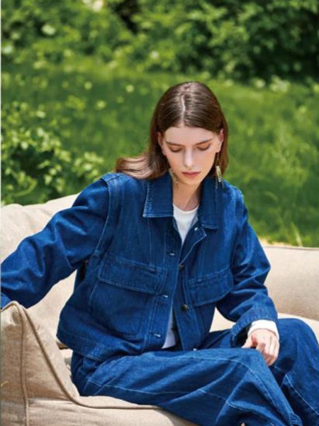 犁人坊女装2023春夏季藏蓝色长裤