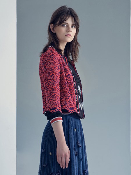 慕诗女装2023春夏季藏蓝色长裙