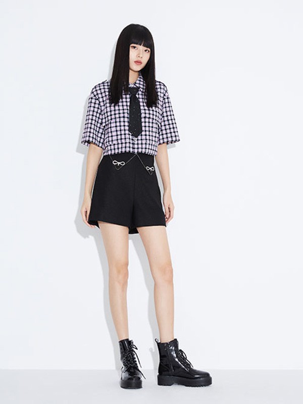 杰茜莱女装2023春夏季黑色短裤