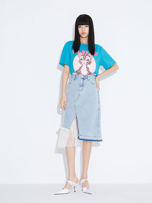 杰茜莱女装2023春夏季蓝色T恤