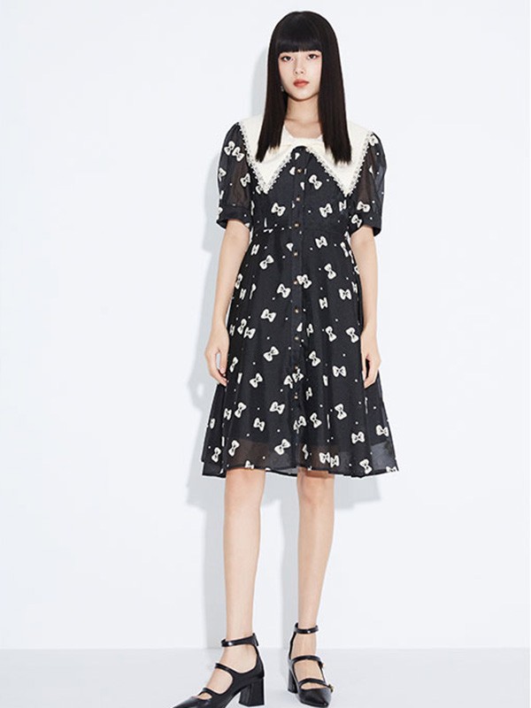 杰茜莱女装2023春夏季黑色连衣裙