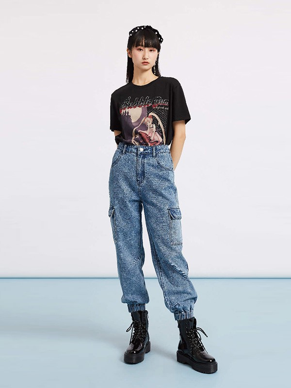 杰茜莱女装2023春夏季黑色T恤