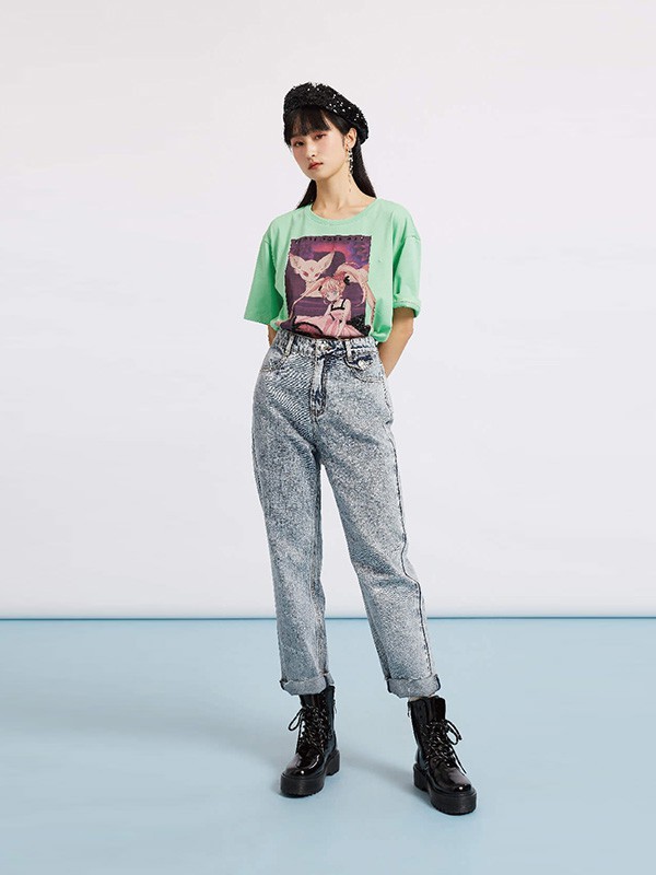 杰茜莱2023春夏季绿色T恤