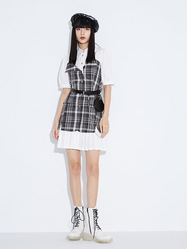 杰茜莱女装2023春夏季白色衬衫裙