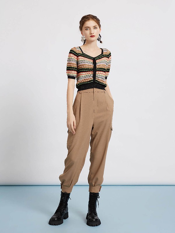 杰茜莱女装2023春夏季咖啡色工装裤