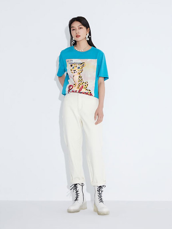 杰茜莱女装2023春夏季蓝色T恤