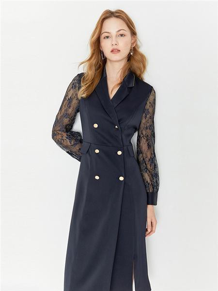 影儿时尚集团女装2023春夏季黑色连衣裙