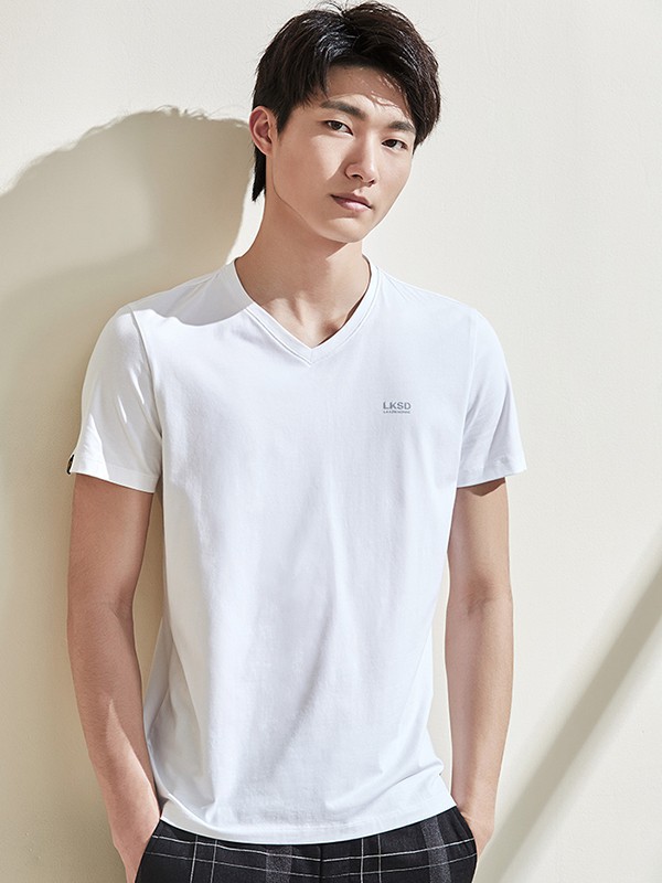 莱克斯顿男装2023春夏季白色T恤