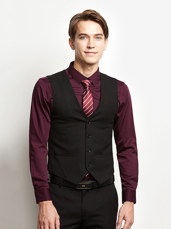 莱克斯顿男装2023春夏季酒红色衬衫