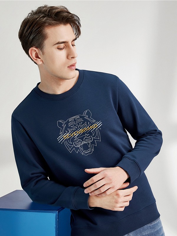 柒牌男装2023春夏季藏蓝色T恤