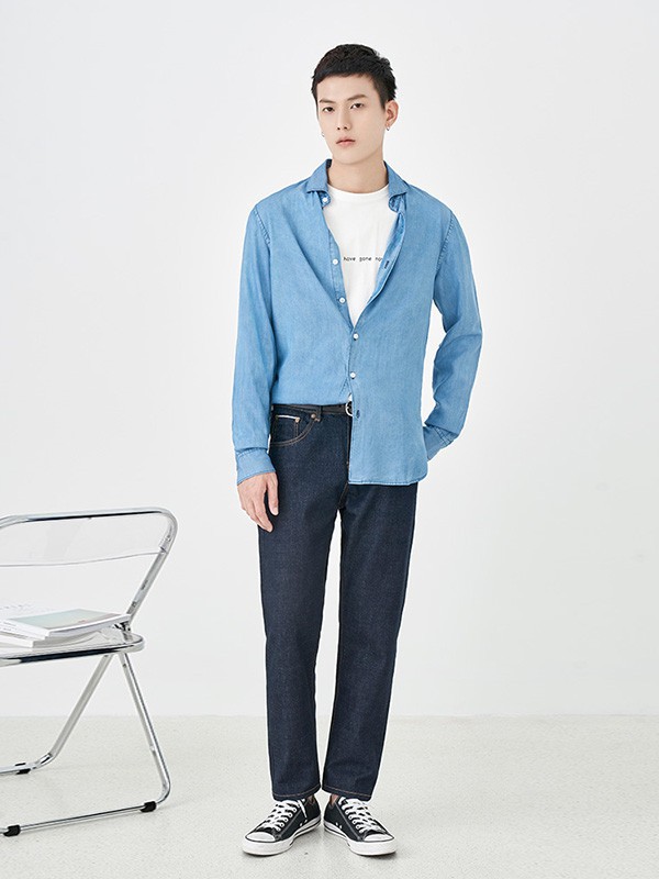 a.b.x男装2023春夏季蓝色衬衫