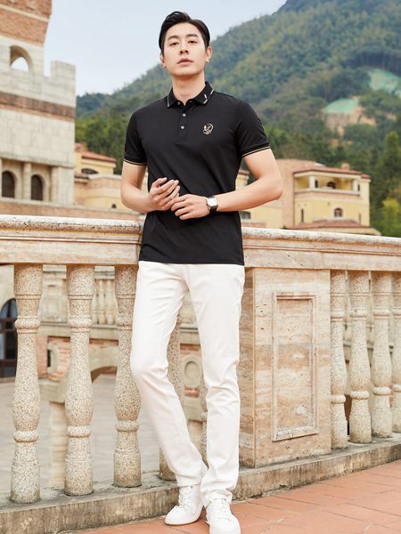 老爷车男装2023春夏季黑色polo衫