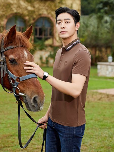 老爷车男装2023春夏季咖啡色polo衫