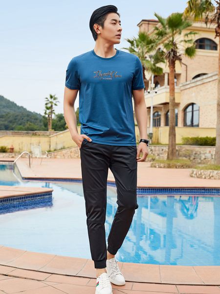 老爷车男装2023春夏季藏蓝色T恤