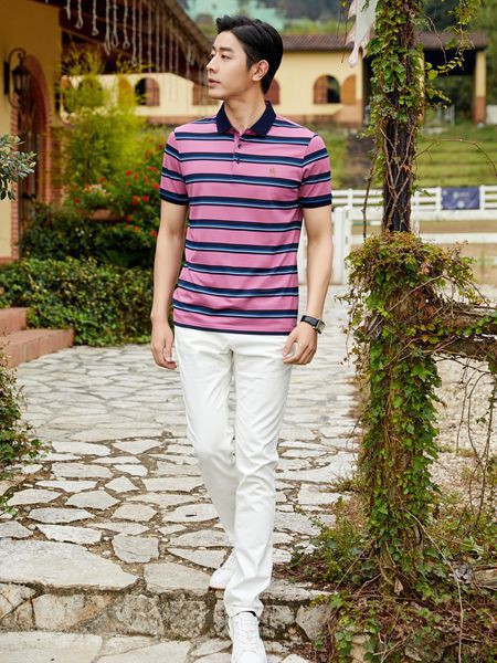 老爷车男装2023春夏季粉色polo衫
