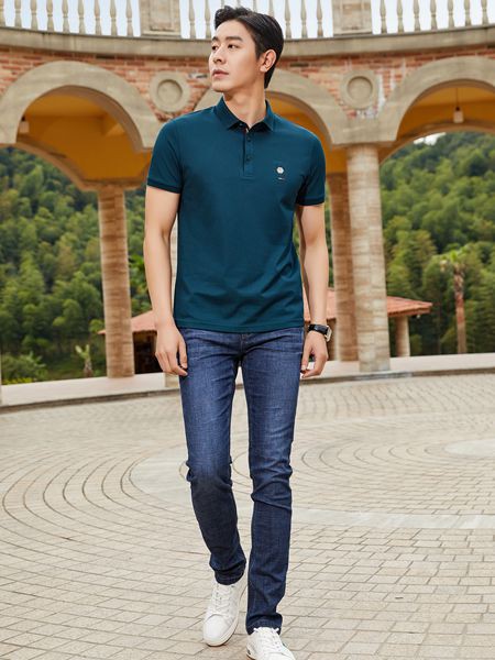 老爷车男装2023春夏季藏蓝色polo衫